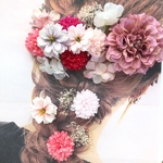 モーブピンクダリアと、ドライフラワーかすみ草と春フラワーが可愛い♡マムと紫陽花の髪飾り☆成人式　髪飾り    卒業式