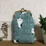 ねこちゃん柄のがま口財布(タバコケース) アンティークゴールドの口金使用