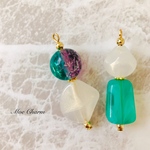 Spring color／green✳︎purple✳︎White／アシメ／イヤリング
