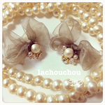 ♡オーガンジー♡リボン♡コットンパール♡イヤリングピアス