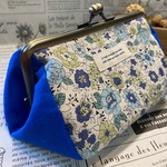  【受注製作】再販❷ ブルー yuwa花柄×ネイビー がま口メイクポーチ