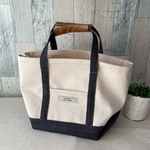 再販　本革グリップトートバッグ　帆布　生成り&デニム