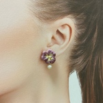 刺繍お花のピアス(パープル系)