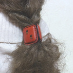 大人も使える　スクエアのぷっくりヘアゴム　茶　縫糸濃茶　編み込み　本革製