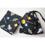 給食用40×60ランチョンマット＆巾着セット「宇宙」、ブラック
