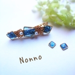 ブルーとゴールドのスクエア型ヘアクリップとピアス/イヤリング Sale