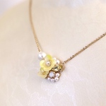  春の菜の花、bijouとコットンパール＊ネックレス　(イエロー)