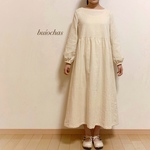 Wガーゼ ウエスト切り替えワンピース(cream)