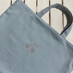 みみすく様☆ブルーグレー×グレー×さくらんぼワッペンレッスンバッグ、絵本バッグ
