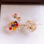 リング 指輪 アクセサリー うさぎ パール ドライフラワー 押し花