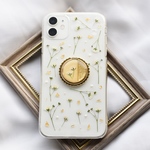 スマホリング付き  かすみ草の押し花×パール  iPhoneケース