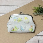 受注製作【再販】もふもふインコのがまぐちコスメポーチ 生成