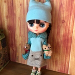ミディブライス★ブルー 猫ちゃんワンピセット★くま太郎