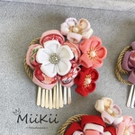 ちりめんつまみ細工　花団欒🌸　ビラ揺れる髪飾り　浴衣と着物👘にピッタリ！【ピンク、赤、ピンクムラサキ、ムラサキ】