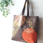 tomatolove様ご予約品　和柄の巾着付きトート　満月と萩　ブラウン