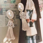 RUKIRIRIA #425 ラスト1点 パール×タッセルピアス  大ぶりピアス 大ぶりイヤリング 