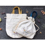名入れ　ねこ刺繍　巾着お着替えいれ　