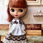 刺繍エプロン付きドレス＊リバティ ドレスセット＊キツネさん🦊柄＊ブライス ＊リカちゃん＊22センチドール用＊よく見るとオオカミ柄