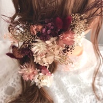 gold×read くすみレッドの髪飾り　ドライフラワーヘッドパーツ　再販