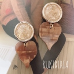 RUKIRIRIA #426 ブラウンハートピアス  大ぶりピアス 大ぶりイヤリング 