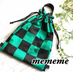［再販］黒と緑の市松模様／体操服袋／体育着入れ／体操服入れ／体育着袋／入学入園巾着きんちゃく鬼滅の刃竈門炭治郎