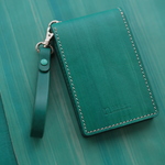 革のパスケース二つ折り／ターコイズグリーン【受注生産品】
