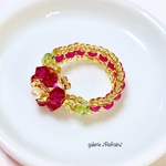 スワロフスキーリング“春を待つお花” ローズの指輪【ビーズアクセサリー】ビーズリング