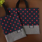 長く使えるレッスンバッグ&上履き入れ  ヒッコリーデニム スター レッド 給食袋、体操服袋追加可能♪