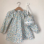 青いお花のスモック(100)コップ袋set Ａ
