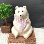 しろくま貯金箱　桜・ボーダースカーフ