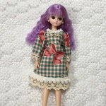 SALE ワンピース　リボンチェック柄　ピンクグリーン　ブライス、リカちゃん