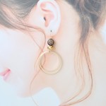 パンケーキ（ネイビー）とダブルリング（メタル）♡ピアス・イヤリング♪【K18・K14GF/14kgf対応】