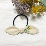 ミモザ刺繍ヘアゴム　リボン