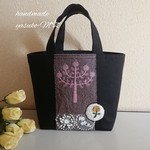 M☆ミナペルホネン 舟形トートバッグ Handmade 刺繍生地☆林檎 ピンク