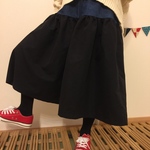  ギャザーたっぷりガウチョ★ミディアム丈★ツートンカラー