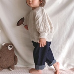 タックパンツ　ハーフリネンデニムパンツ   80.90.100size