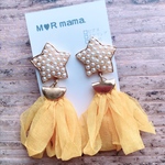 【再販7】大ぶり★星 パール ビジュー×シフォンタッセル✳︎ピアス / イヤリング / 樹脂ノンホールピアス　《イエロー》