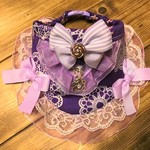 犬・猫の首輪　28～31　cocochanバンダナチョーカー  フリフリタイプ・再販なし・現品のみ・リボン・パープル・プリンセス・レース柄