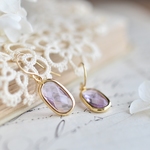 14kgf★Rectangle Glass Stone Pierce（ピンクアメジスト）