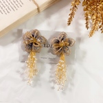 2way／フラワーパールシャワーピアス パールピアス ロングピアス フラワー 花 樹脂 アレルギー対応 結婚式 ウェディング ブライダル 式 フォーマル 上品 お呼ばれ