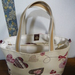 da様オーダー品：フランスジャカード生地　ハート柄の仕切りつきトート