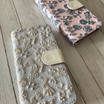 手帳型野花とギンガムチェック　iPhoneケース
