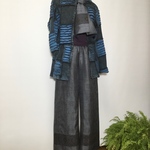 紺色大島紬(龍郷)パンツ＋ストール※ミセスＭ〜Ｌ＊着物リメイク＊裏地付き