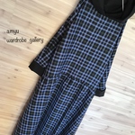 a.myu 秋♪綺麗なブルーチェック♪フード腰切り替えワンピース