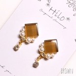 新色限定♡シンプルタイル＆パールピアス♡ブラウン