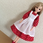 リカちゃん 赤い水玉のエプロンワンピース