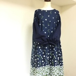 ネモフェラ柄・綿麻＊サークル刺繍袖ワンピース