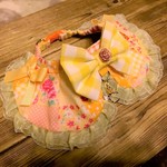 犬・猫の首輪　28～31　cocochan餃子襟風チョーカー　（前丈10cm）ふんわり・イエロー・花柄・リボン