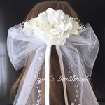 ＊ダリア&チュールリボン＊ウェディング　ブライダル　結婚式　成人式　発表会　髪飾り　ヘアアクセサリー　和装　洋装　ホワイトヘッドドレス