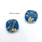 2pcs・金箔入りツヤスクエアカボション（ブルー）c-240